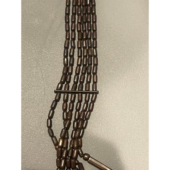 Vintage Boho Layered Stacked Noodle Beaded Copper Necklace - Picture 4 of 6